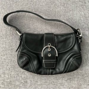 Vintage Black Leather Coach Buckle Flap Soho Shoulder Bag